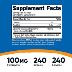Nutricost ubiquinol softgels closeup highlighting glossy cap and 100 mg dosage