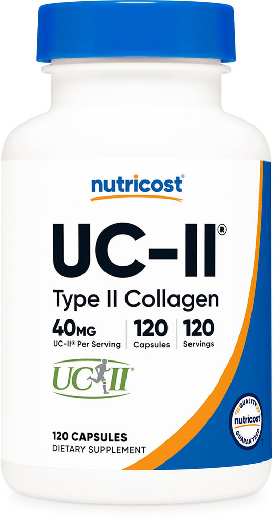 Nutricost UC-II Collagen 40mg bottle front with label; potential joint support