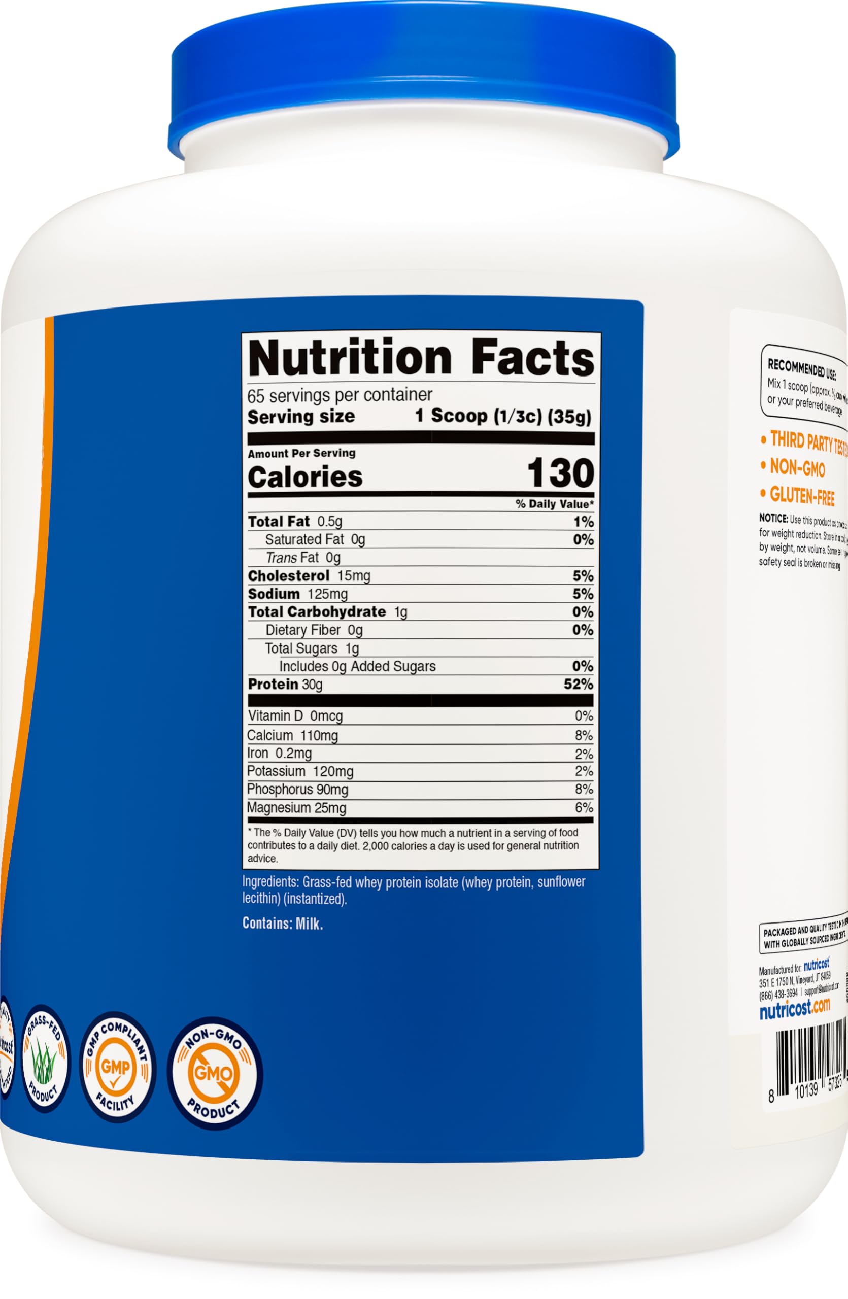 Nutricost Grass-Fed Whey Isolate kosher halal-certified for trusted ingredient sourcing