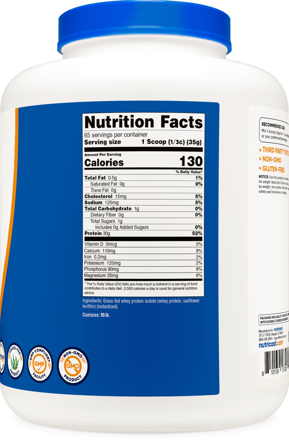 Nutricost Grass-Fed Whey Isolate kosher halal-certified for trusted ingredient sourcing