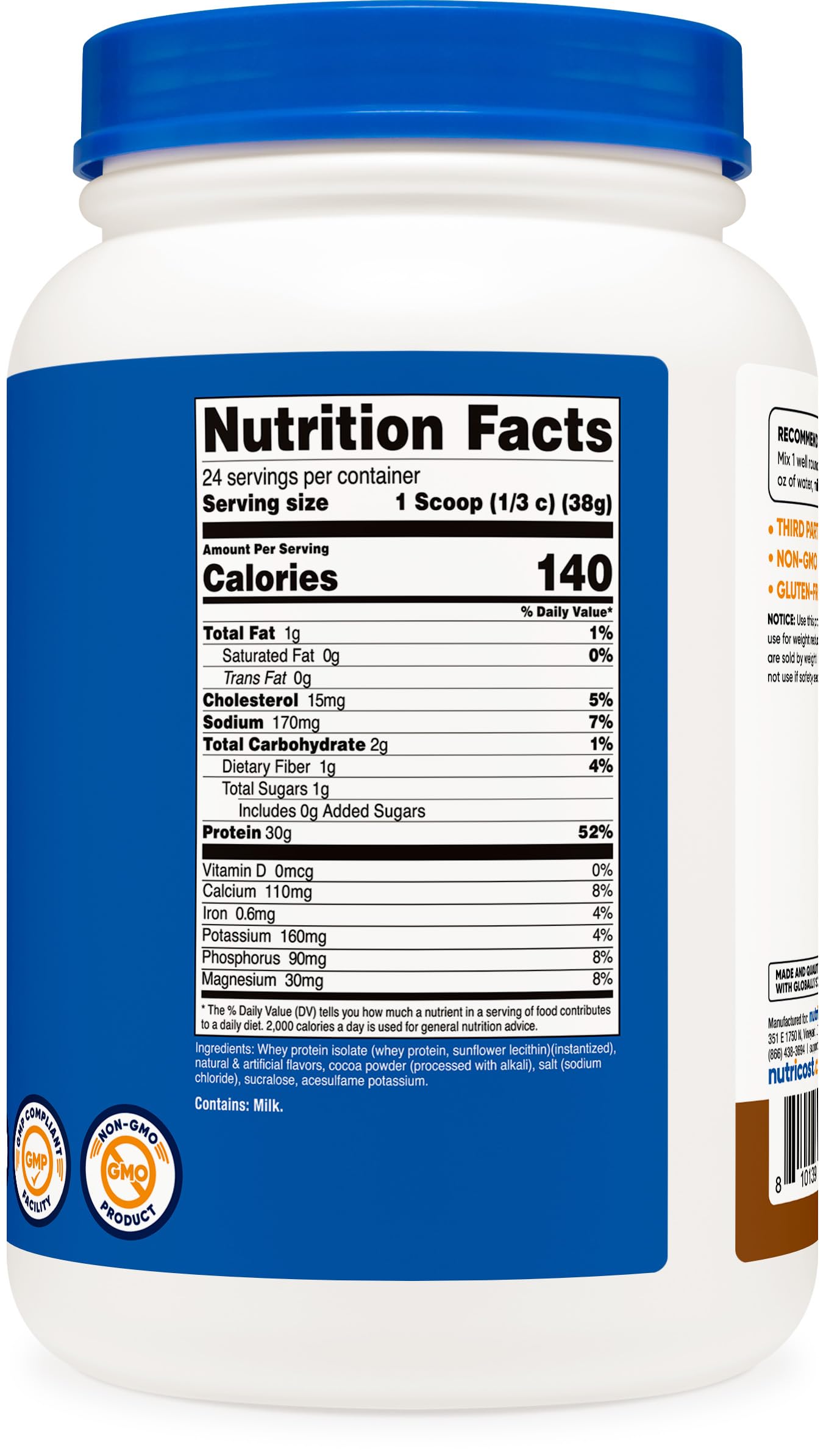 Serving size scoop included with Nutricost Mocha isolate for daily shakes.