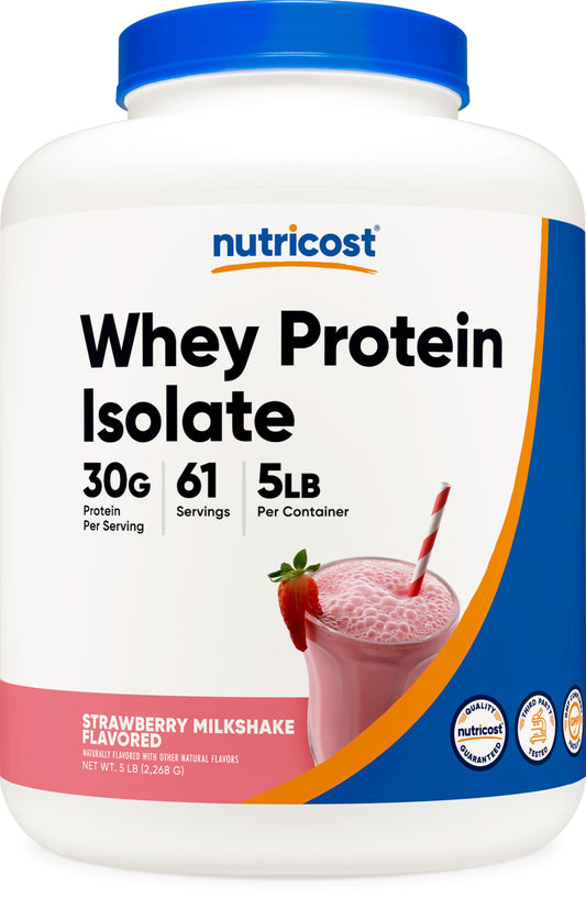 Nutricost Whey Isolate Strawberry Milkshake bottle for convenient workouts