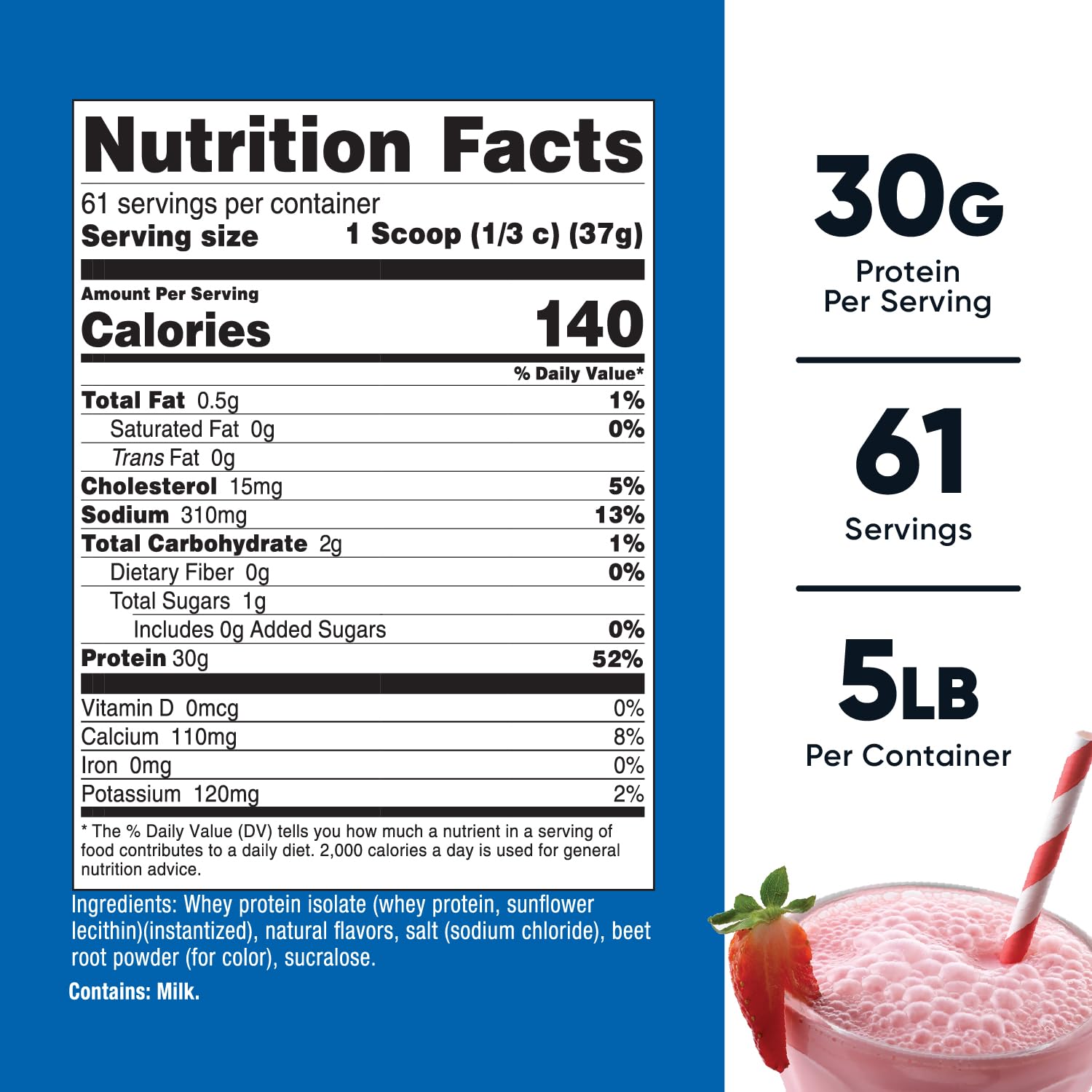 Nutricost Whey Isolate Strawberry Milkshake scoop showing precise serving