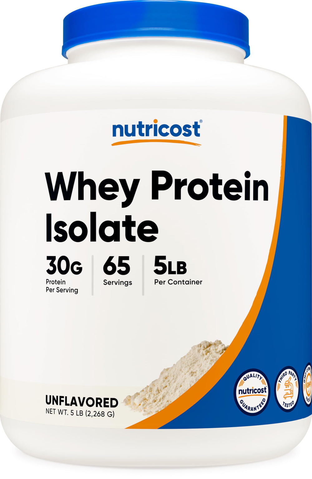 Nutricost Whey Isolate unflavored 5lb bottle for versatile shakes