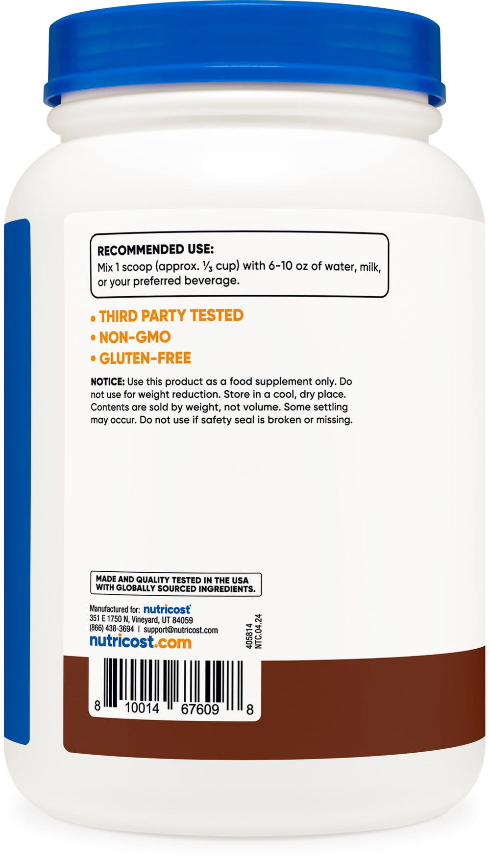 Nutricost Whey Protein Concentrate Chocolate gluten-free non-GMO formula for dietary needs