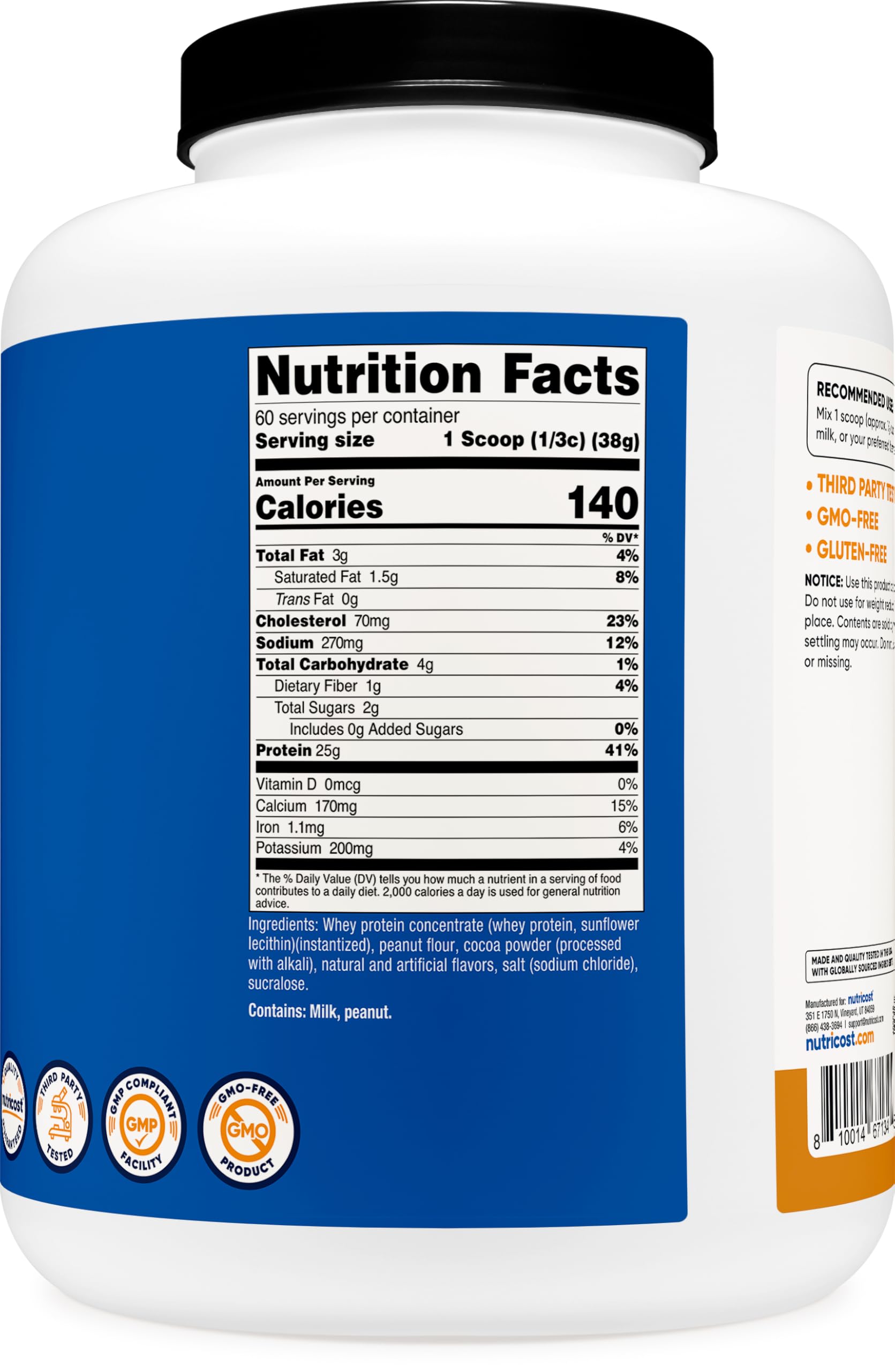 Nutricost ingredients panel highlighting non-GMO and gluten-free quality in every scoop.