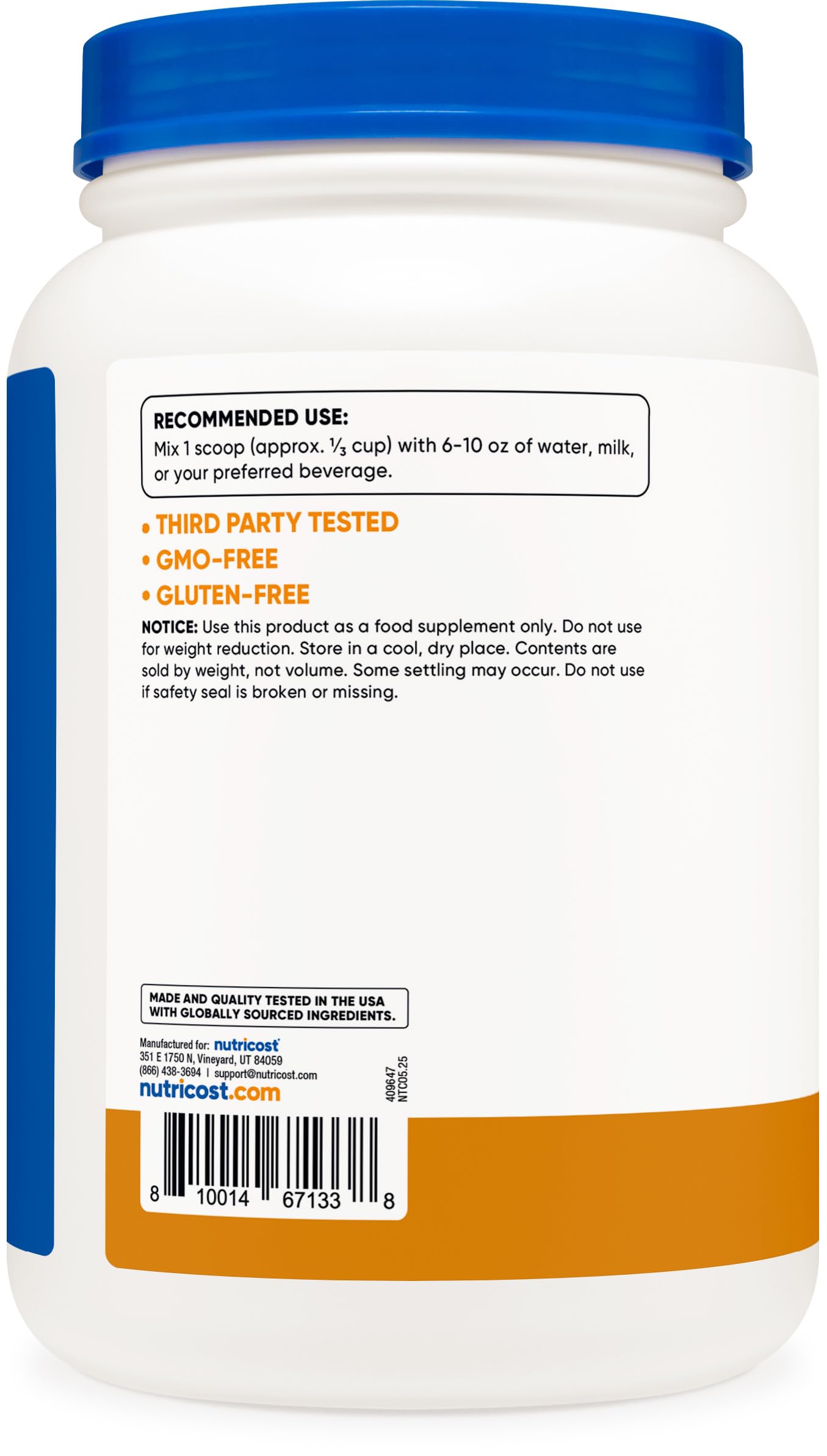 Nutricost Whey Protein Concentrate image with scoop highlights easy mixability.