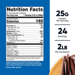 Nutricost Whey Protein Concentrate Chocolate Peanut Butter serving cup illustrates rich flavor for shakes.