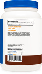 Close-up of Nutricost nutrition facts label to compare protein per serving