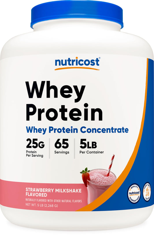 Nutricost Whey Protein Concentrate Strawberry Milkshake bottle for daily protein support.