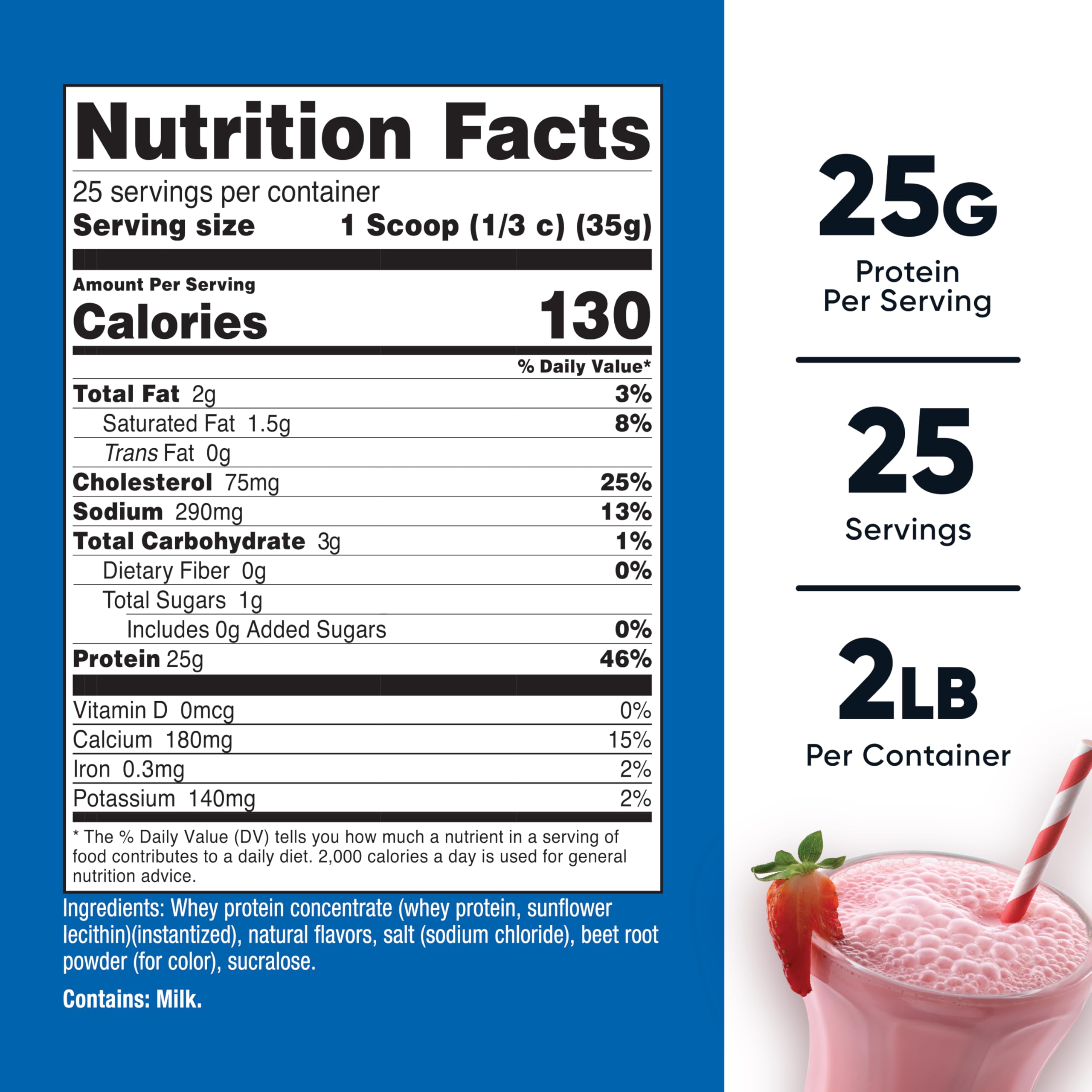 Nutricost whey protein bottle pouring into a glass for a creamy shake.