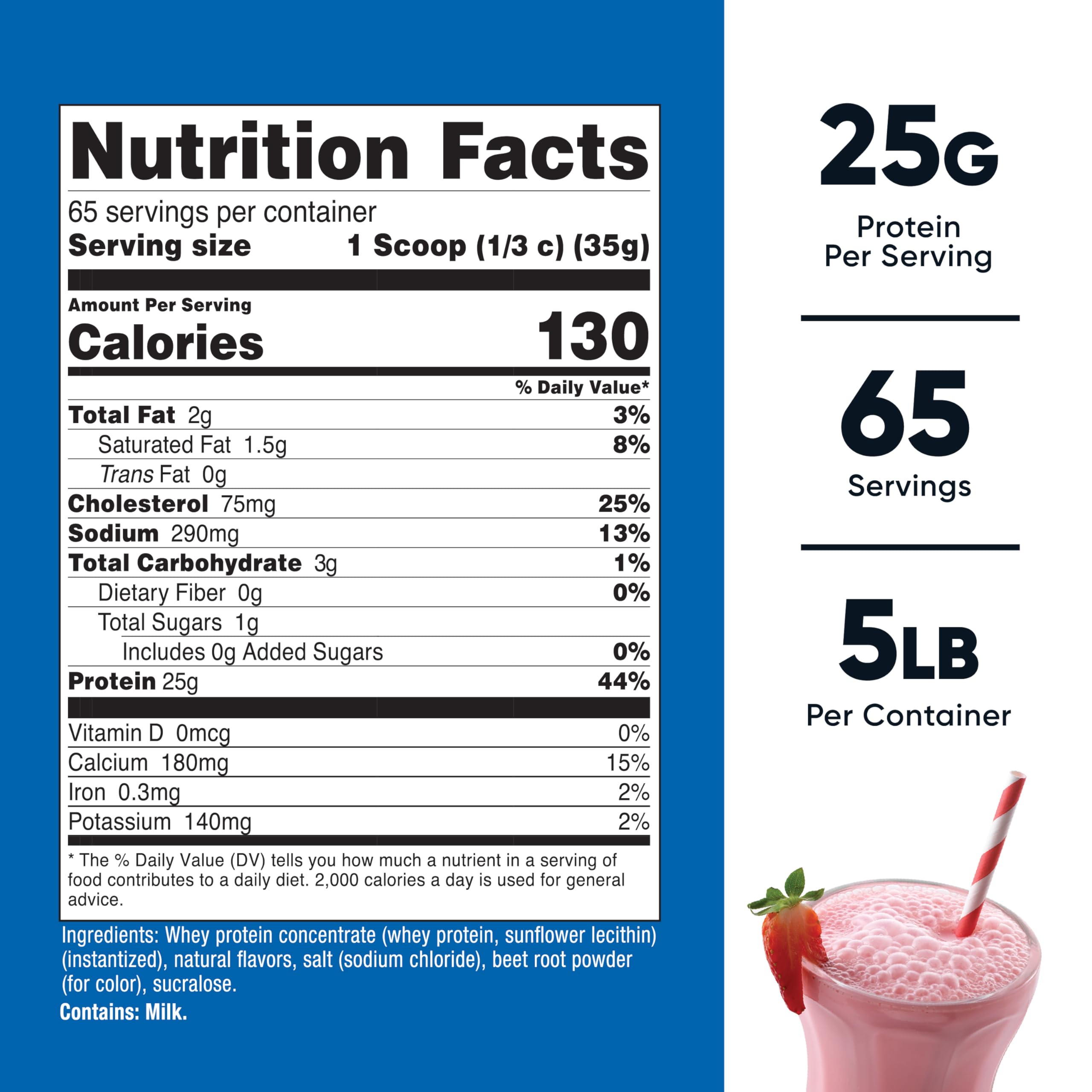 Nutricost Whey Protein Concentrate Strawberry Milkshake bottle pour showing easy mixability.