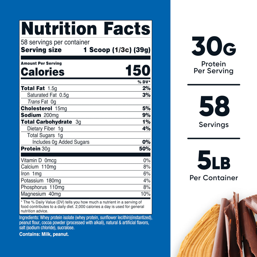 Nutricost Whey Protein Isolate scoop with chocolate peanut butter flavor for easy mixing.