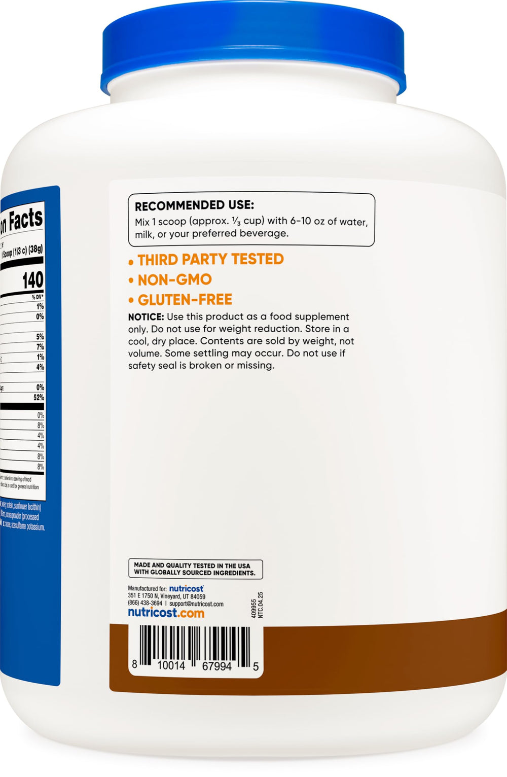 Nutricost Whey Protein Isolate Mocha nutrition label shows 30g protein per serving.