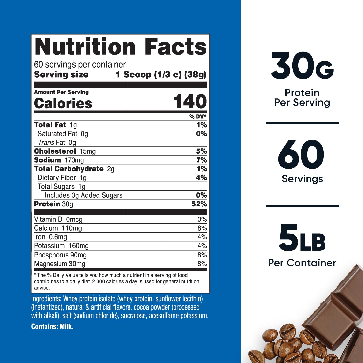 Nutricost Whey Protein Isolate Mocha serving scoop for quick post-workout protein.