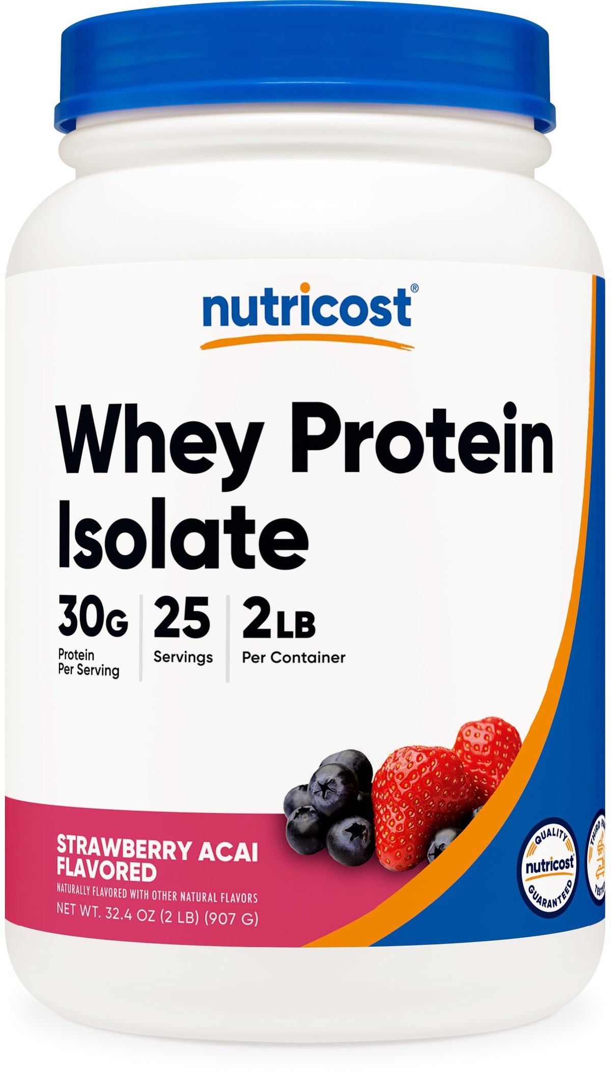 Nutricost Whey Protein Isolate Strawberry Acai bottle for post-workout recovery