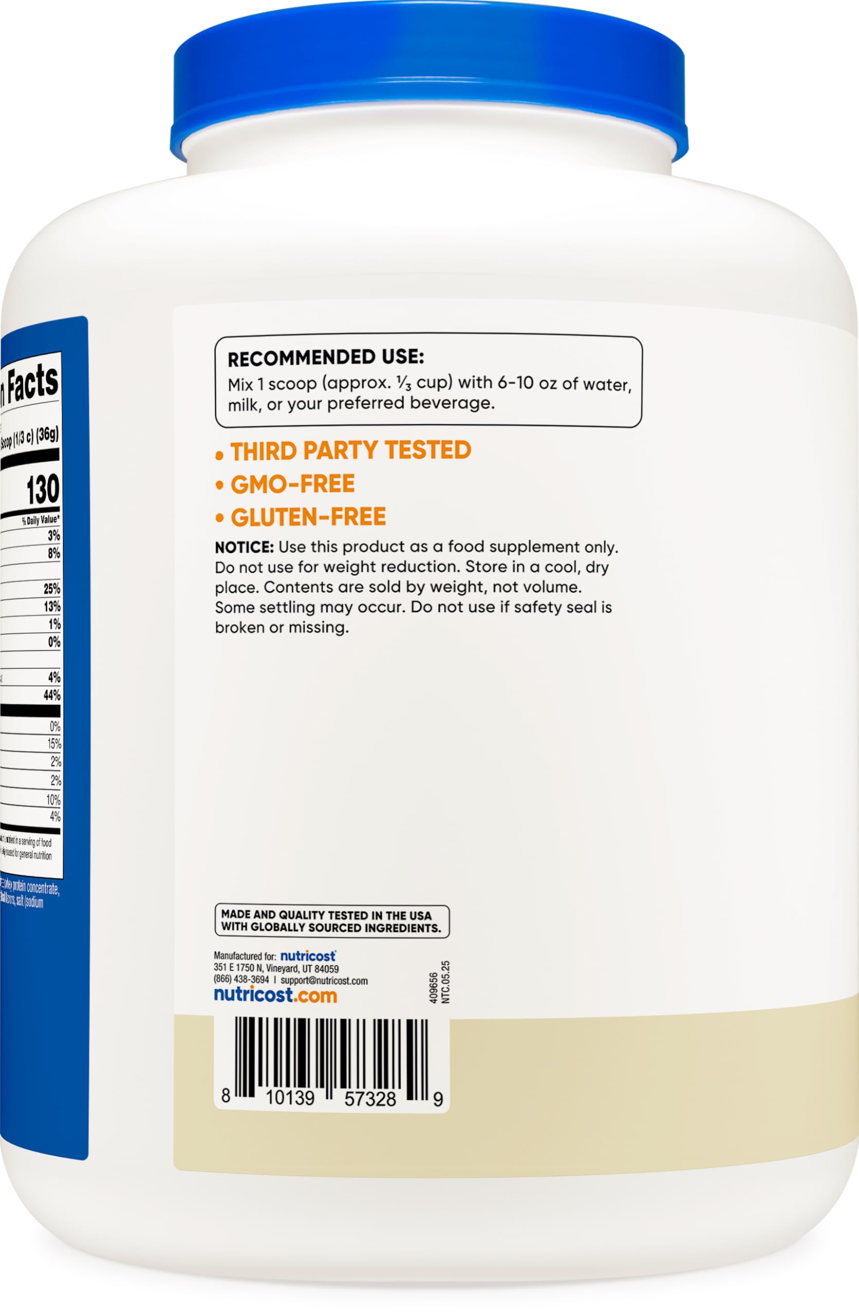 Nutricost Vanilla label highlights non-GMO and gluten-free attributes.