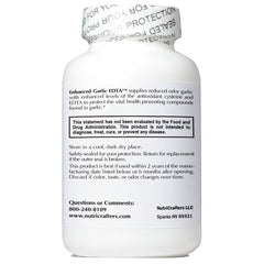 NutriCrafters Enhanced Garlic EDTA capsules close-up reveals vegetarian capsules and a pure formula