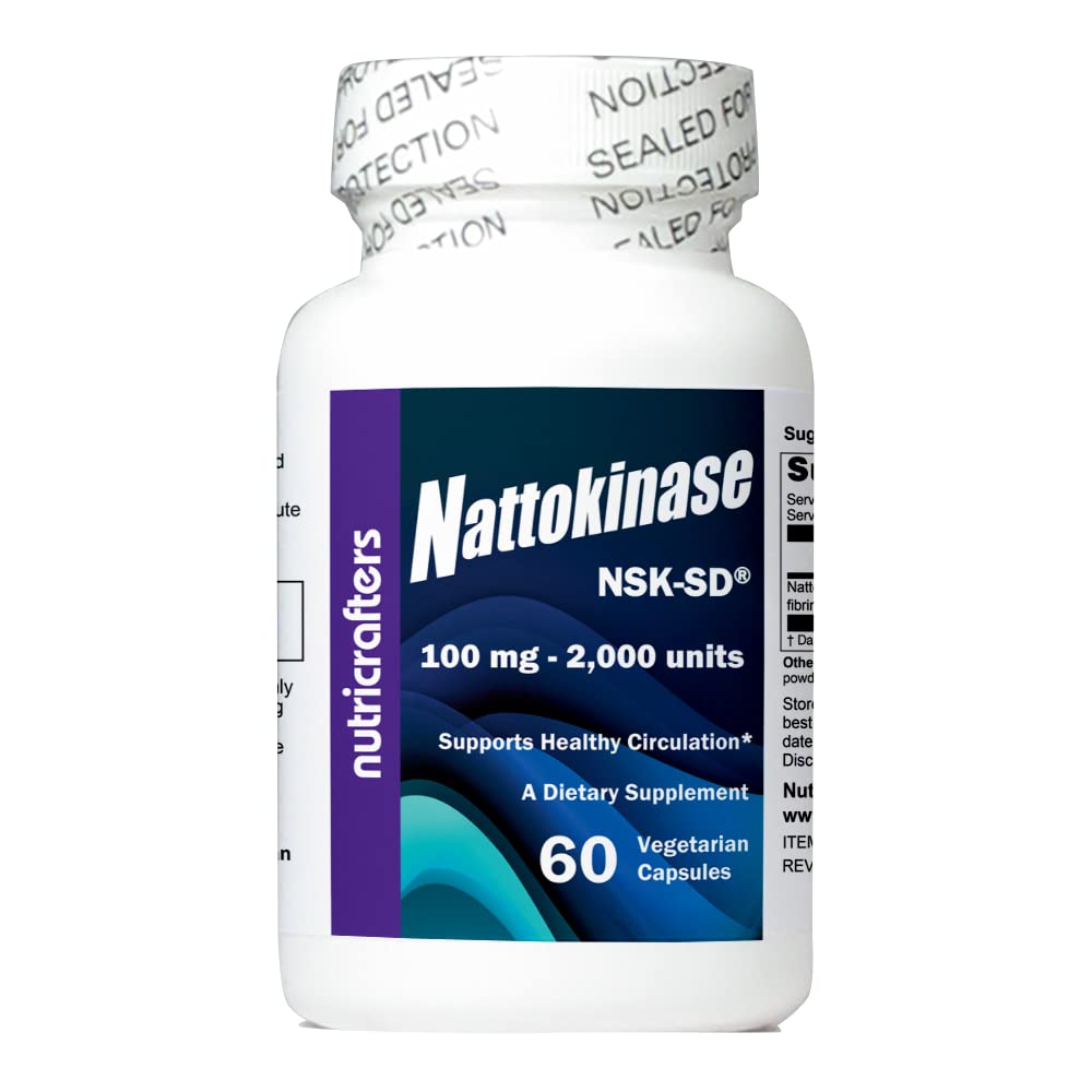 NutriCrafters nattokinase bottle highlighting NSK-SD potency and daily wellness support.