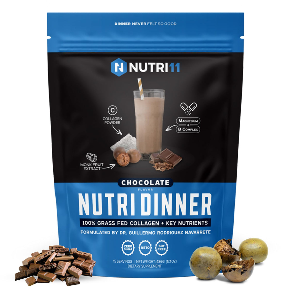 NutriDinner grass-fed collagen bottle highlighting peptides for joints and skin