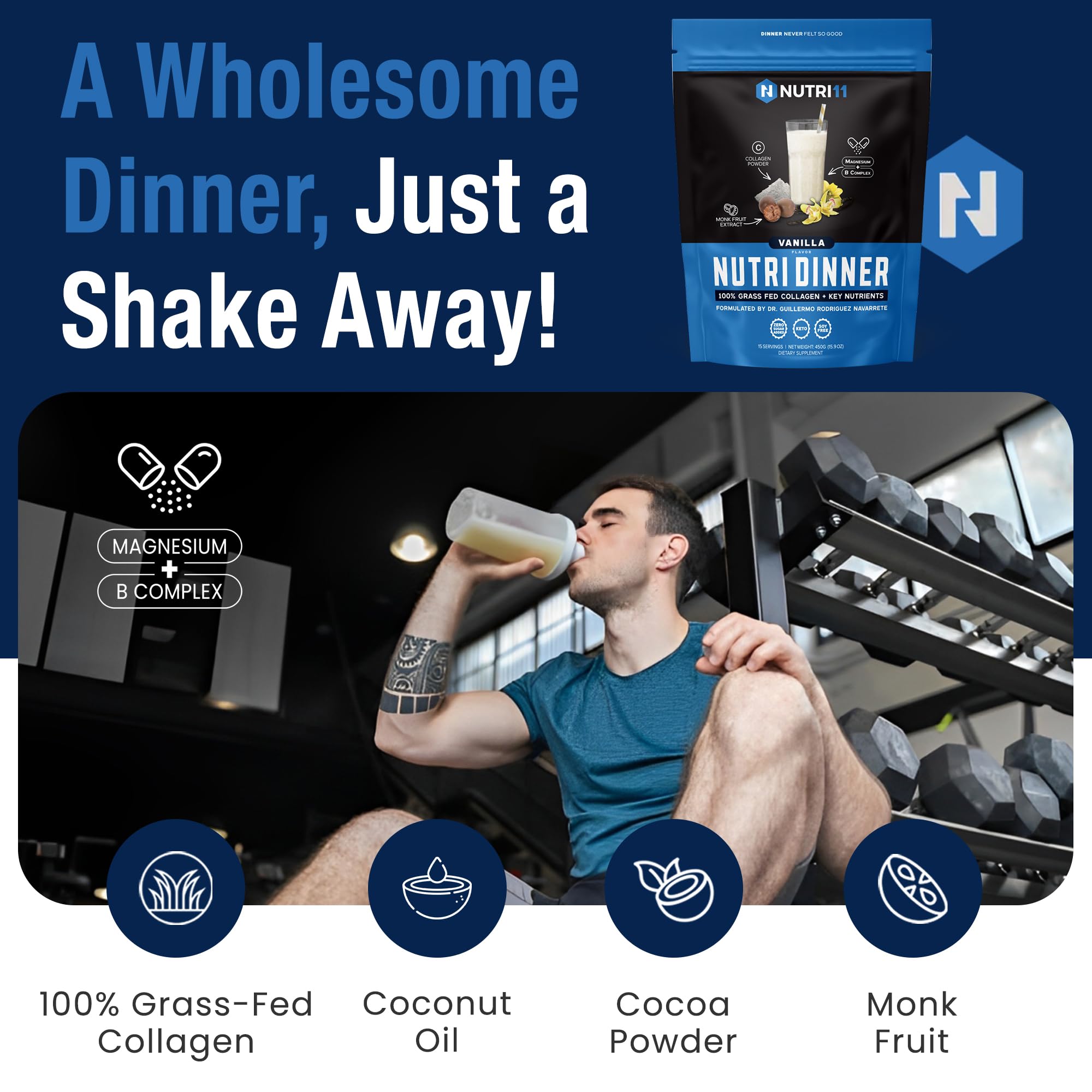 NutriDinner bedtime routine setup with scoop and mug ready.