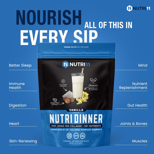 NutriDinner vanilla shake being stirred in a mug for relaxation.