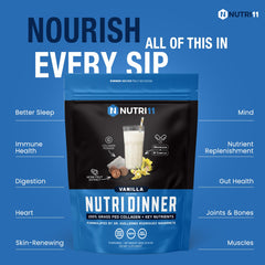 NutriDinner vanilla shake being stirred in a mug for relaxation.