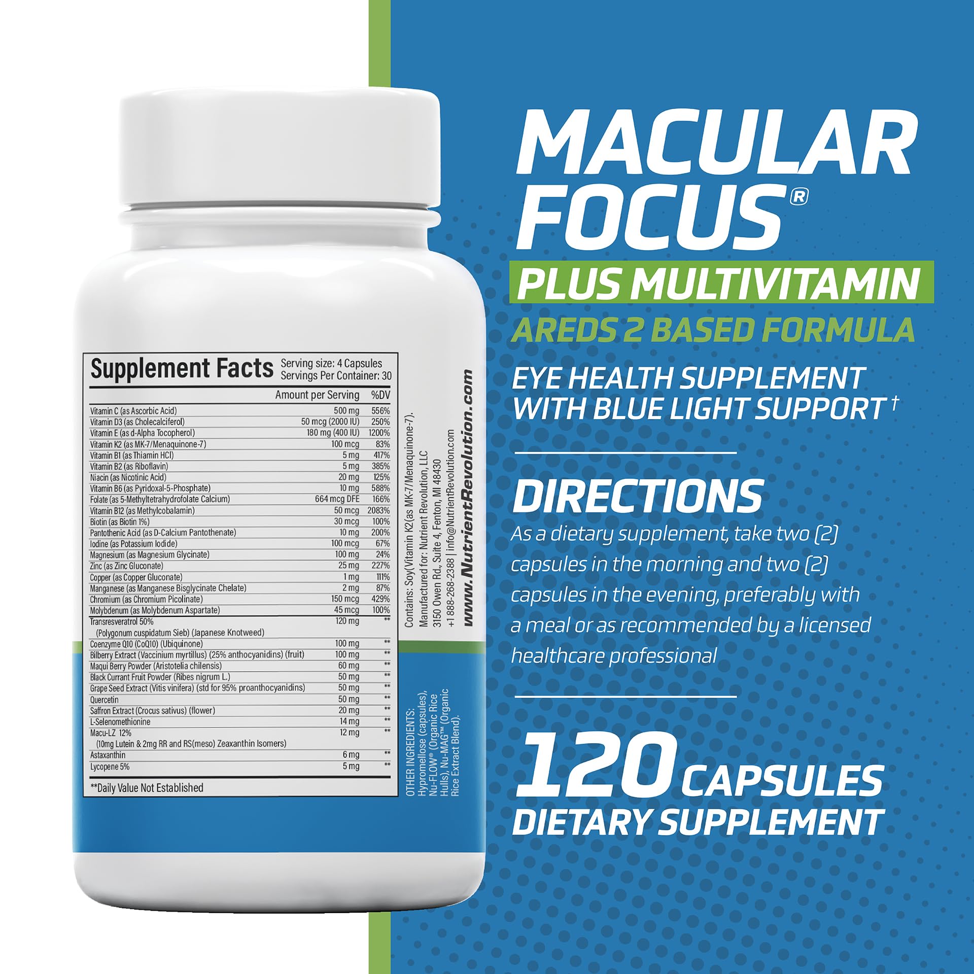 Nutrient Revolution antioxidant blend highlighting key ingredients.
