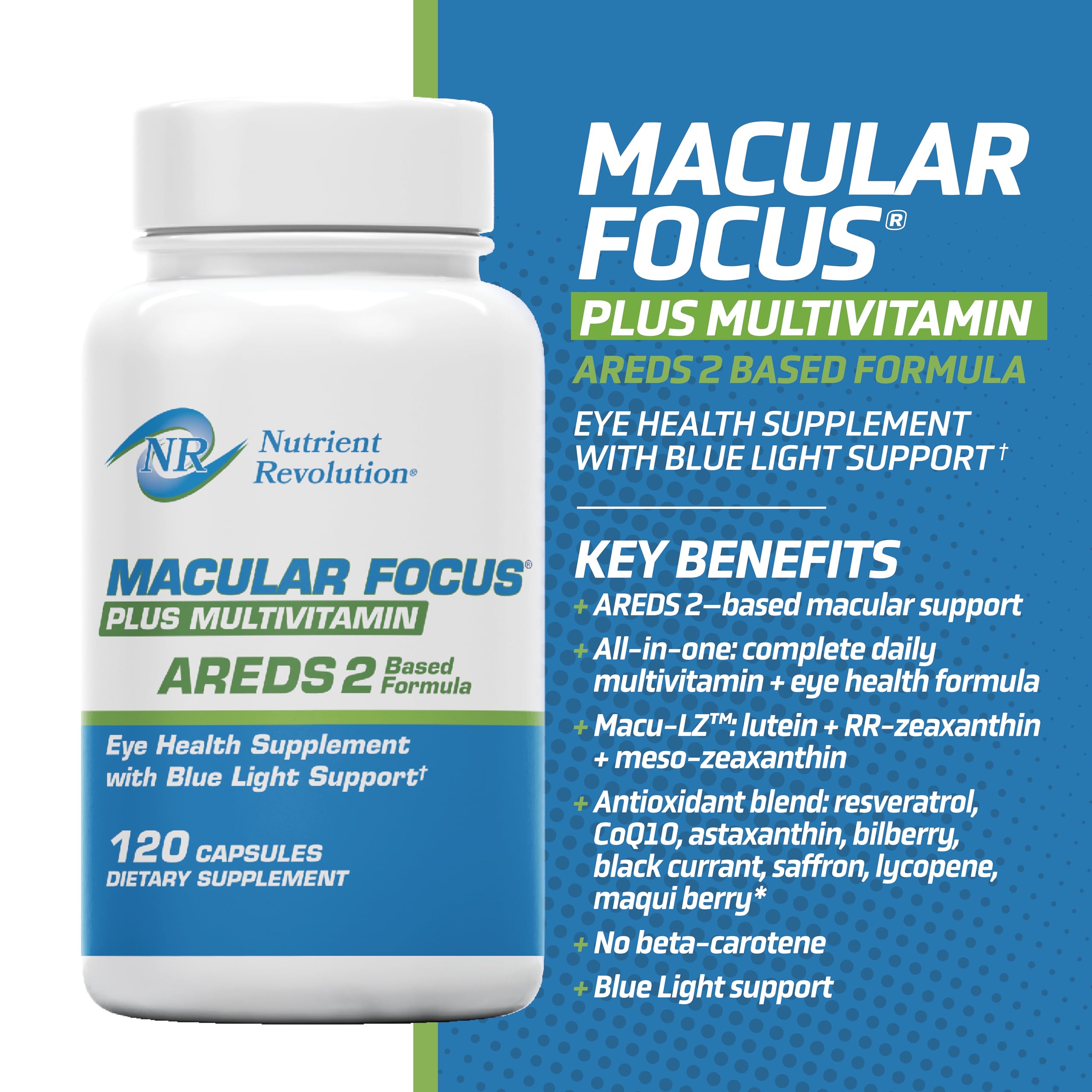Nutrient Revolution Macular Focus Plus capsules ready for daily use.