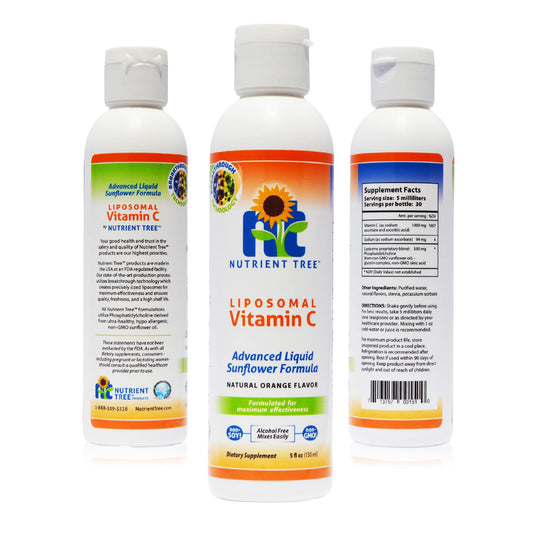 Nutrient Tree Liposomal Vitamin C label close-up highlighting purity.