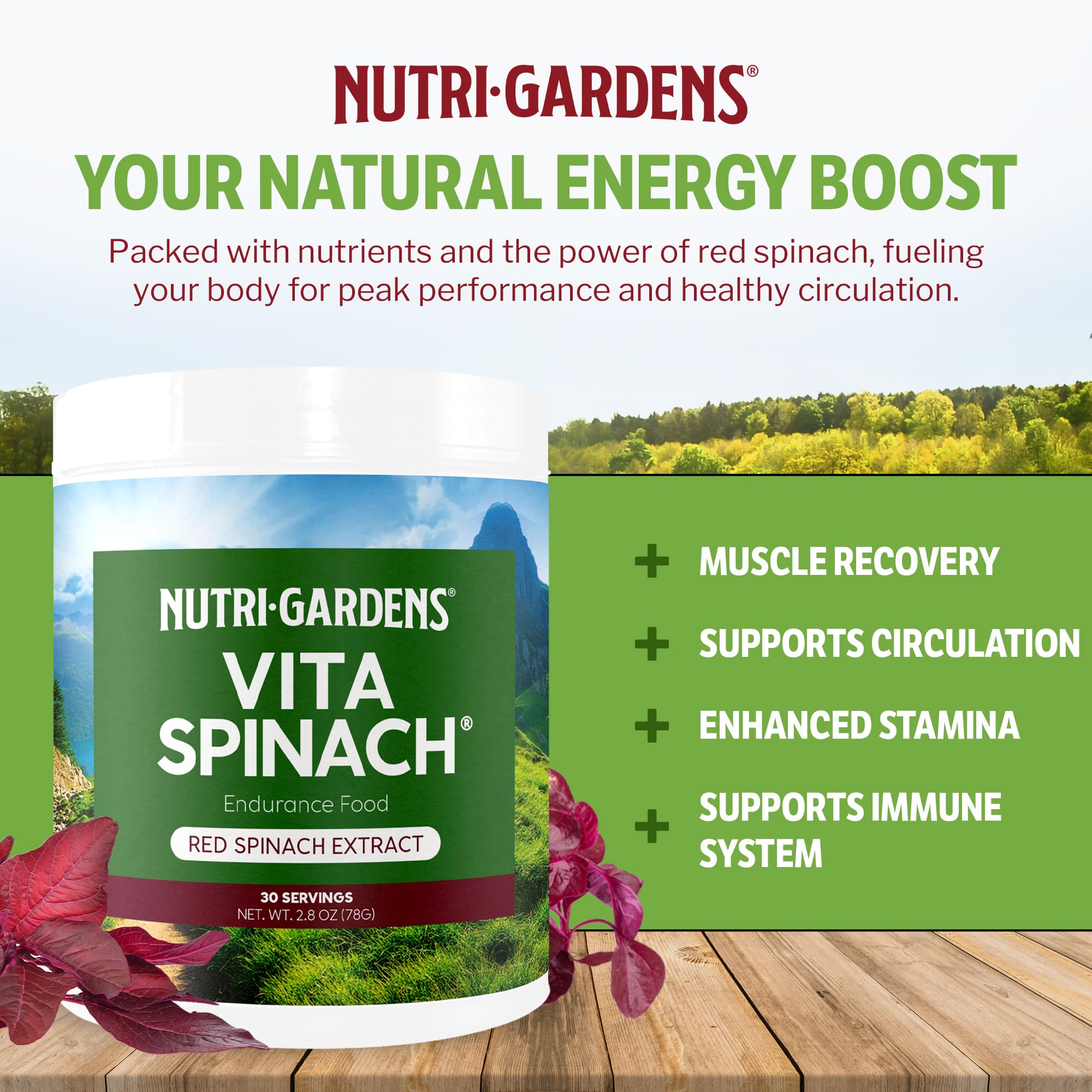 Nutrigardens VitaSpinach bottle pours a serving before exercise