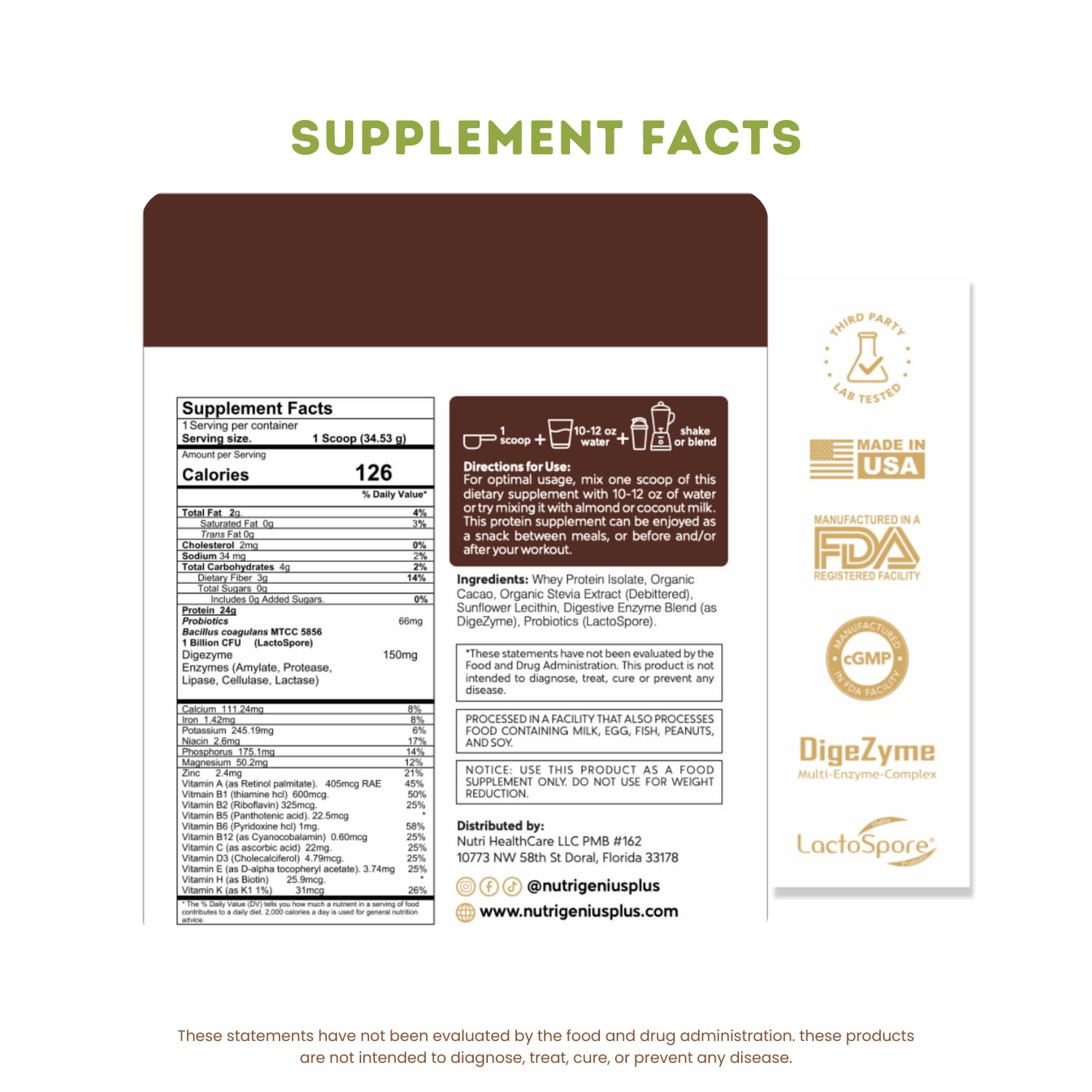 Nutrigenius+ tub side-view packaging highlights brand and design