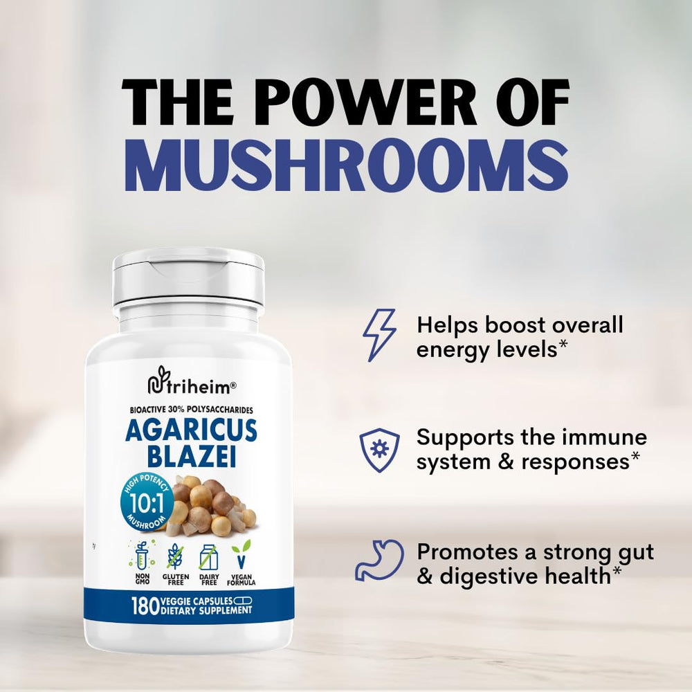Nutriheim Agaricus Blazei veggie capsules close-up highlighting convenient daily use