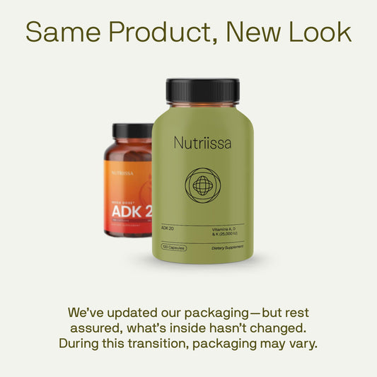 Nutriissa ADK 20 capsules in a group, daily wellness companion