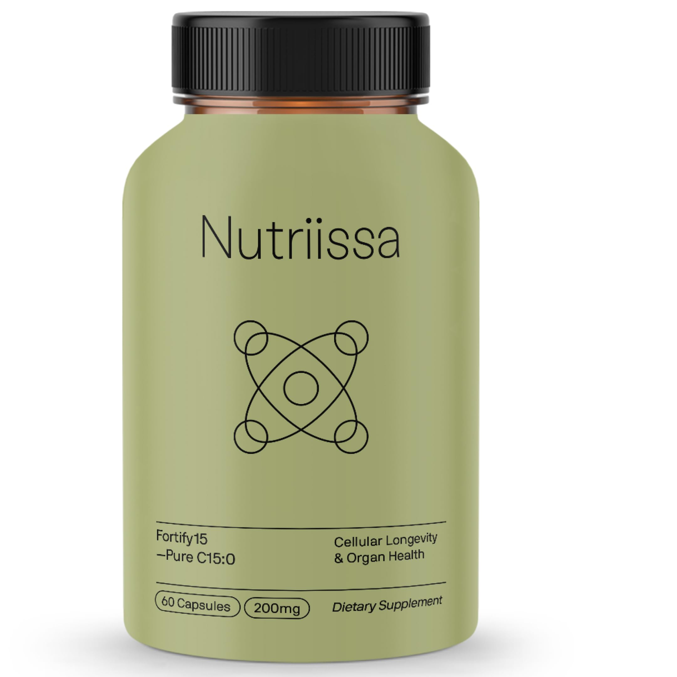 Nutriissa Fortify15 bottle front view highlighting high-purity C15:0 daily supplement