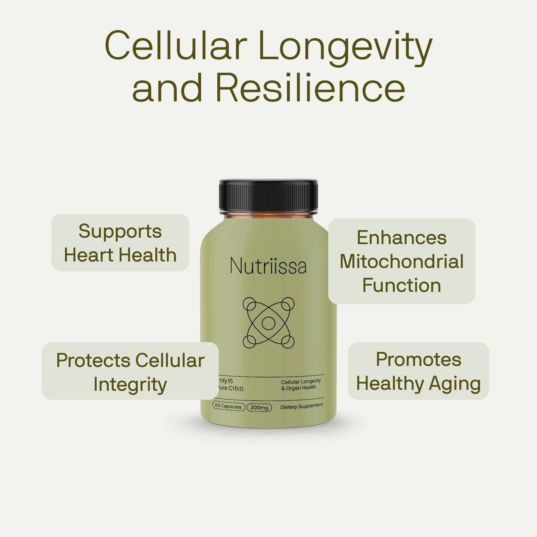 Nutriissa Fortify15 label with ISO17025 badge signaling trusted purity and potency