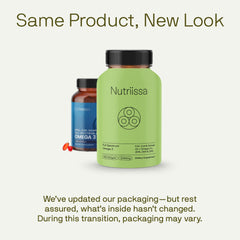 Nutriissa Full Spectrum Omega-3 cod liver oil softgels emphasize immune and bone health support.