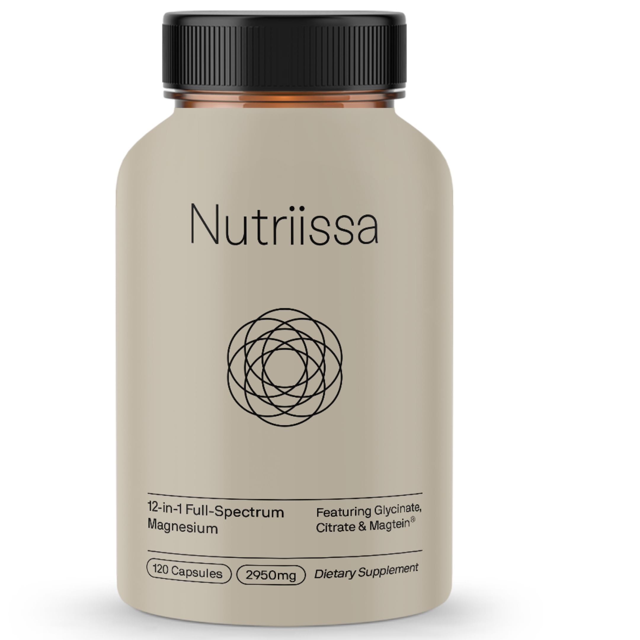 Nutriissa 12-in-1 magnesium bottle label displaying full-spectrum mineral support.