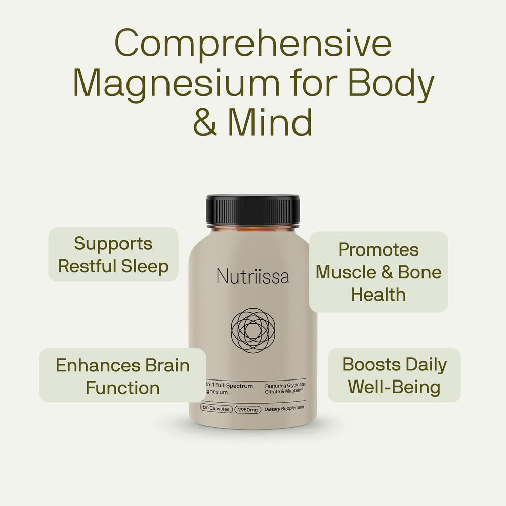 Nutriissa magnesium-magtein capsules close-up emphasizes brain-supporting ingredient.