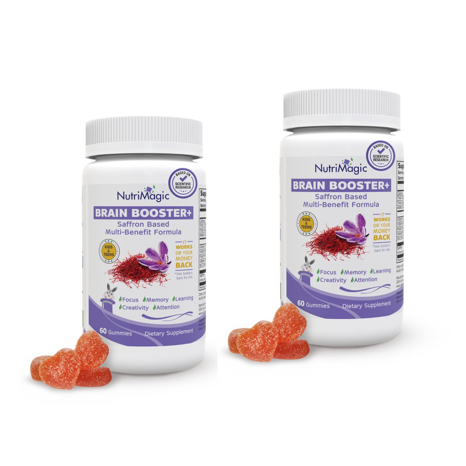 NutriMagic Brain Booster strawberry gummies for kids supporting focus and attention.