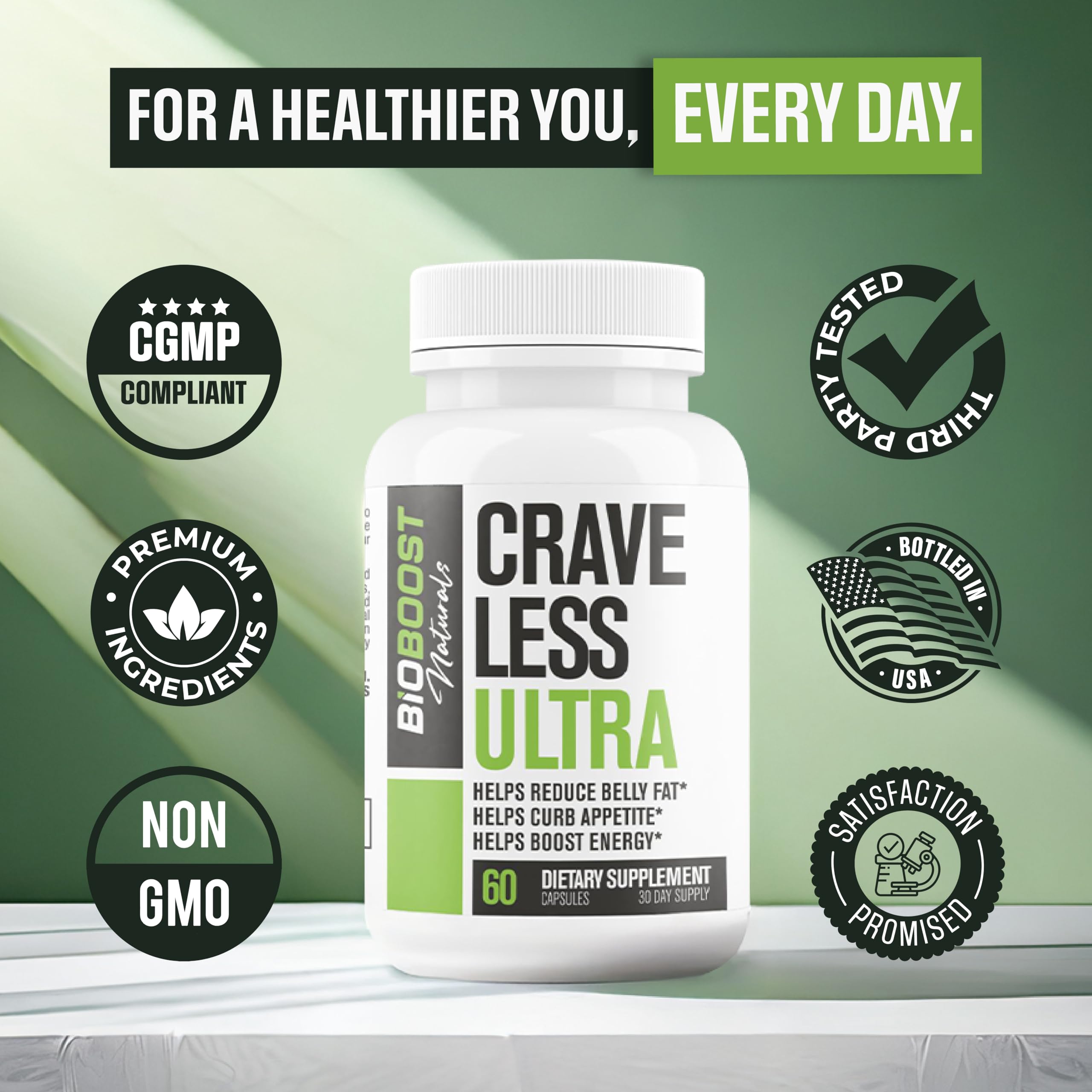 Close-up of Crave Less Ultra bottle seal and branding