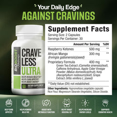 Crave Less Ultra capsule close-up highlighting energy and focus benefits