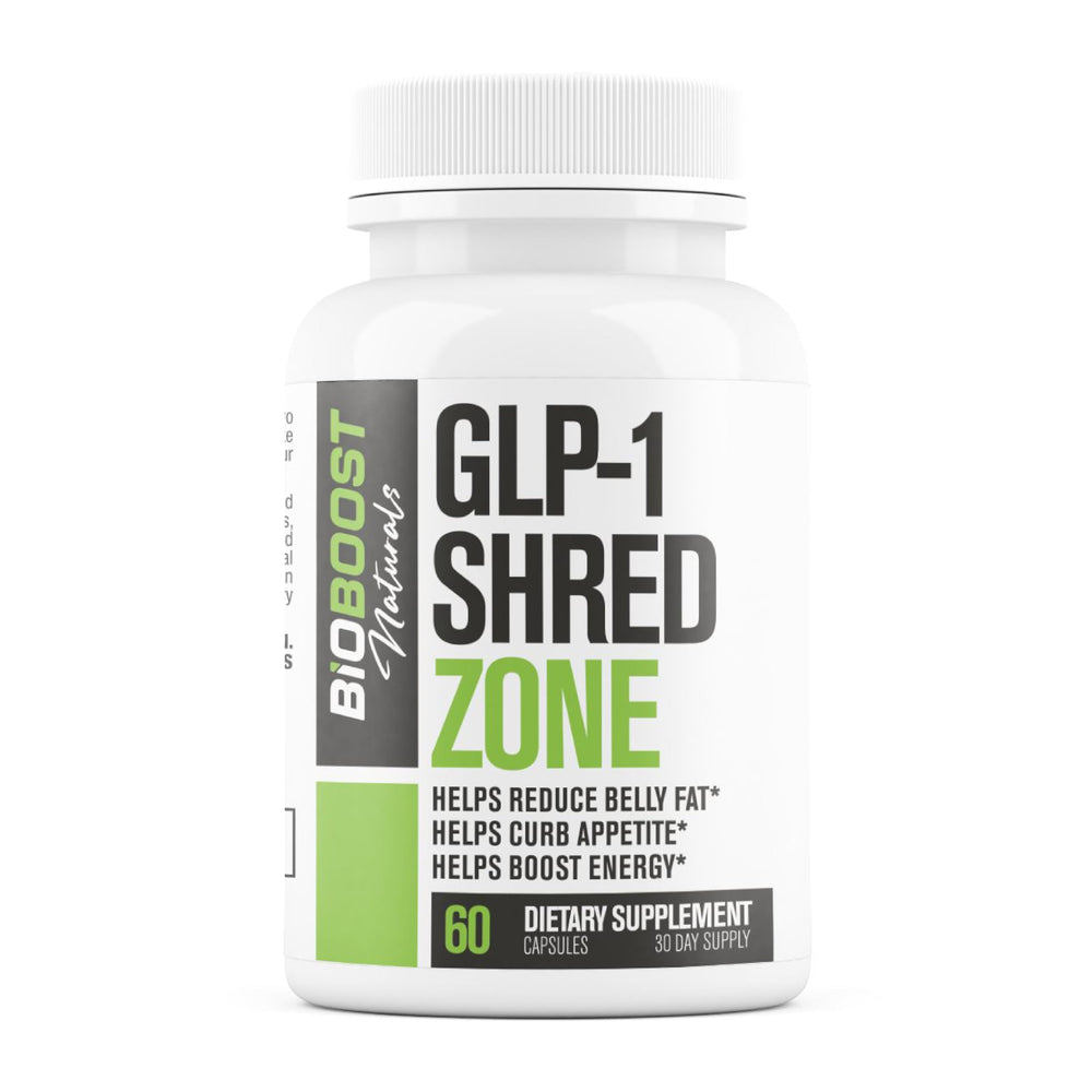 Nutrimend IQ GLP-1 Shred Zone bottle showing convenient daily support for weight management.