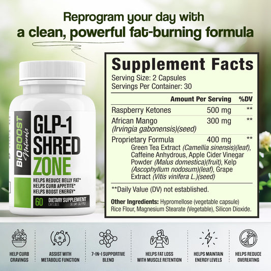 Nutrimend IQ GLP-1 Shred Zone capsules offering steady energy and appetite control.