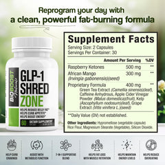 Nutrimend IQ GLP-1 Shred Zone capsules offering steady energy and appetite control.