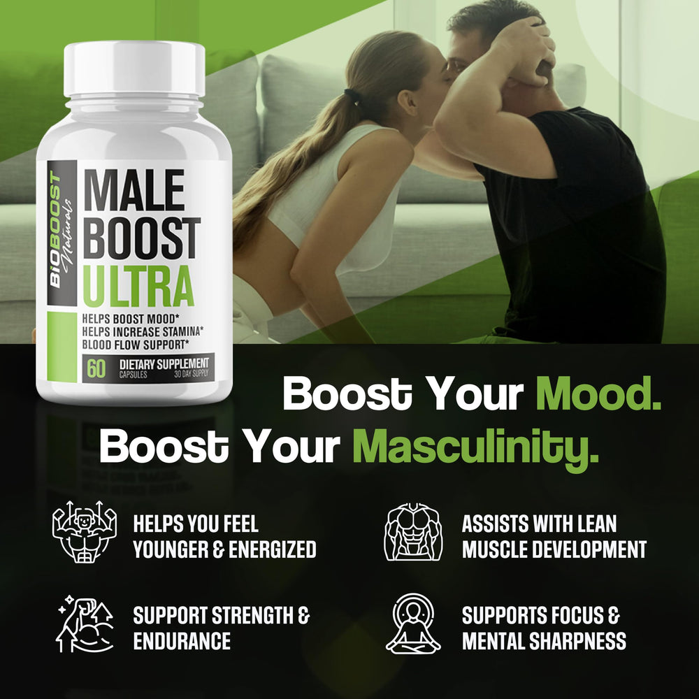 Nutrimend IQ Male Boost Ultra capsules close-up emphasizing lean muscle support.