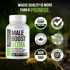 Nutrimend IQ Male Boost Ultra dietary supplement pack illustrating daily use.