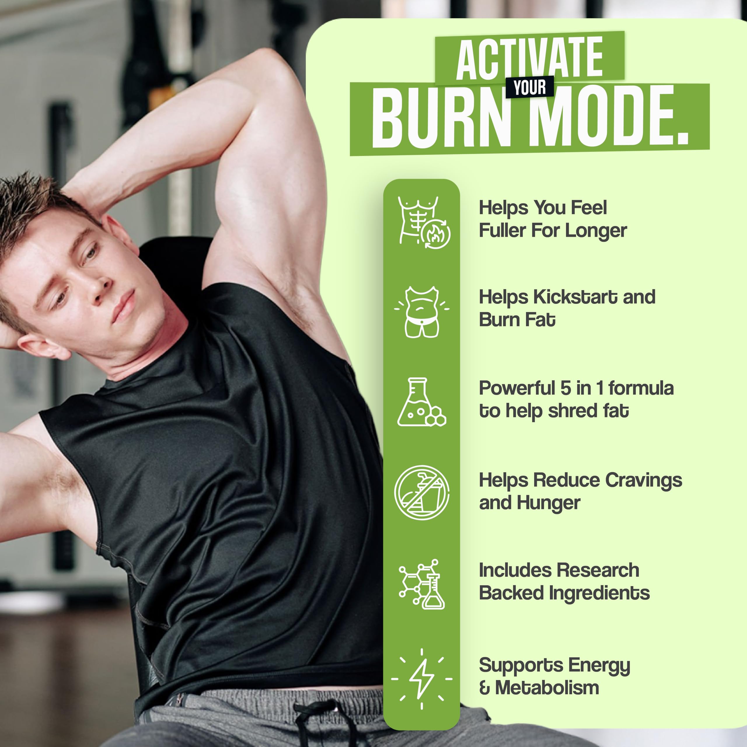 Nutrimend IQ Male Burn Max product in use near gym gear for active routines