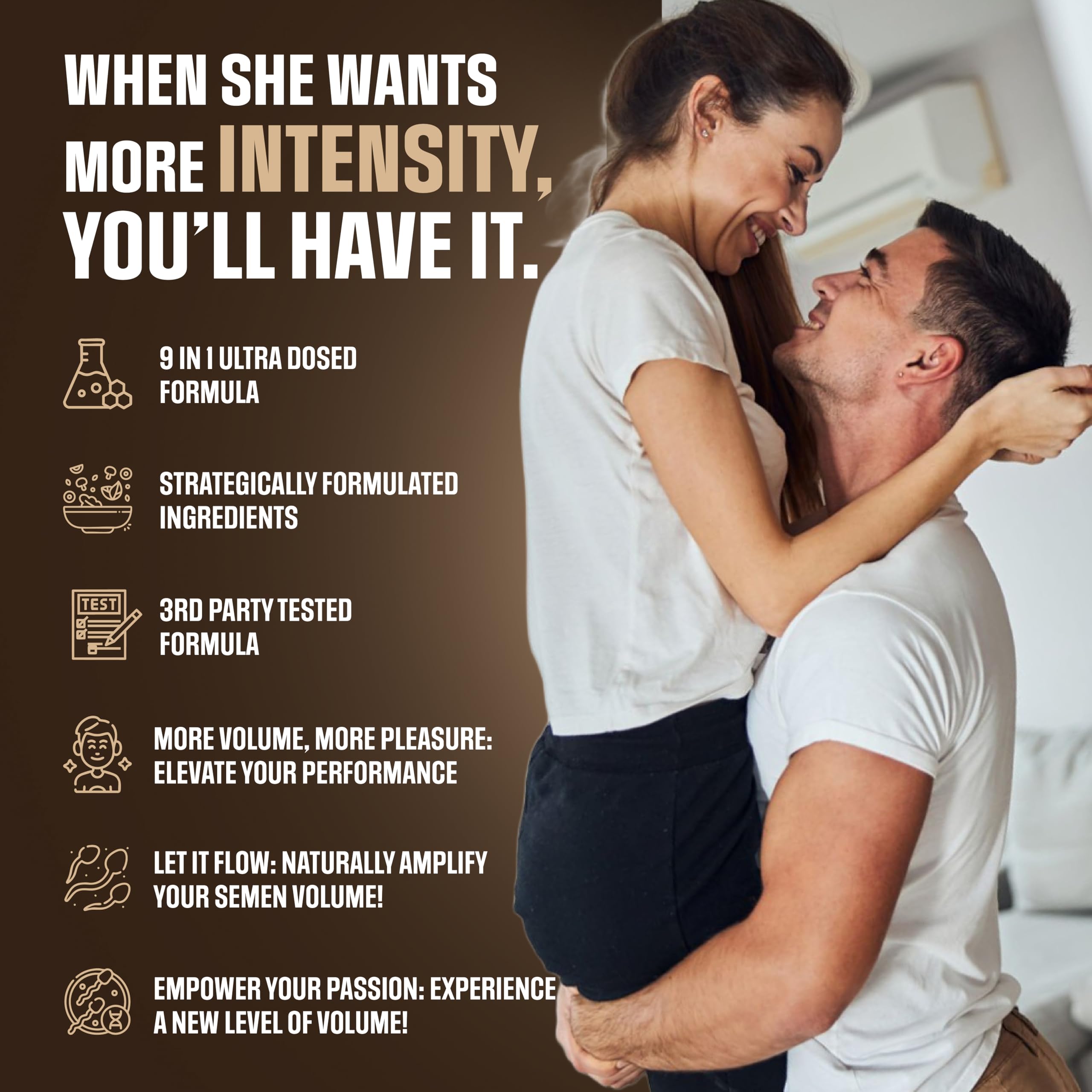 Nutrimend IQ Semen Volume Enhancer ingredient chart highlights key nutrients for reproductive wellness.