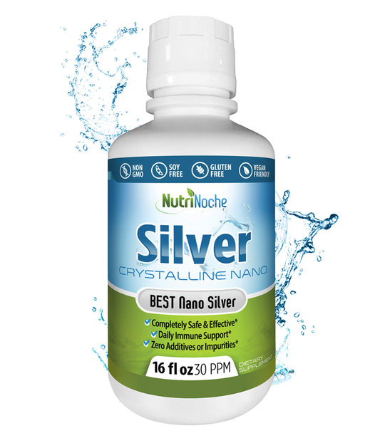 NutriNoche Colloidal Silver bottle shows ultra-pure nano silver for premium supplementation